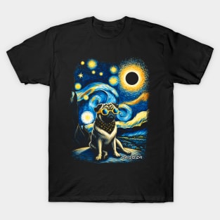 Pug Eclipse Prowess: Stylish Tee Featuring Charming Pug Pals T-Shirt